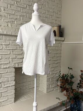Tribal NWT White Slub Knit Split Neck Henley Tee Top Size Small